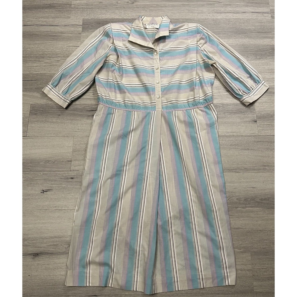 Vintage Schrader Sport Shirt Dress Womens L XL Petite Striped 1970s Secretary